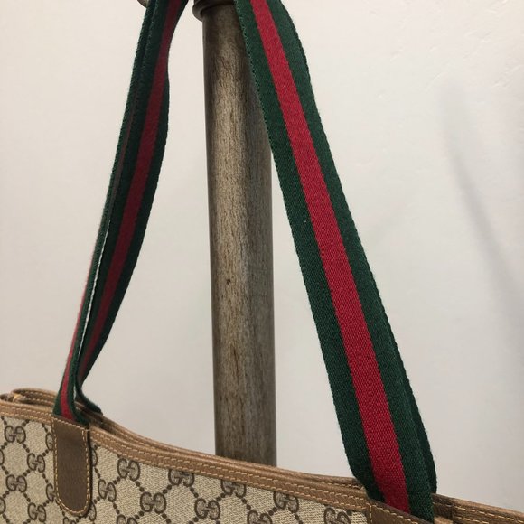 Vintage GUCCI Ophidia Web Strap GG Supreme Tote/Monogram Canvas Shopping Bag - Picture 15 of 16
